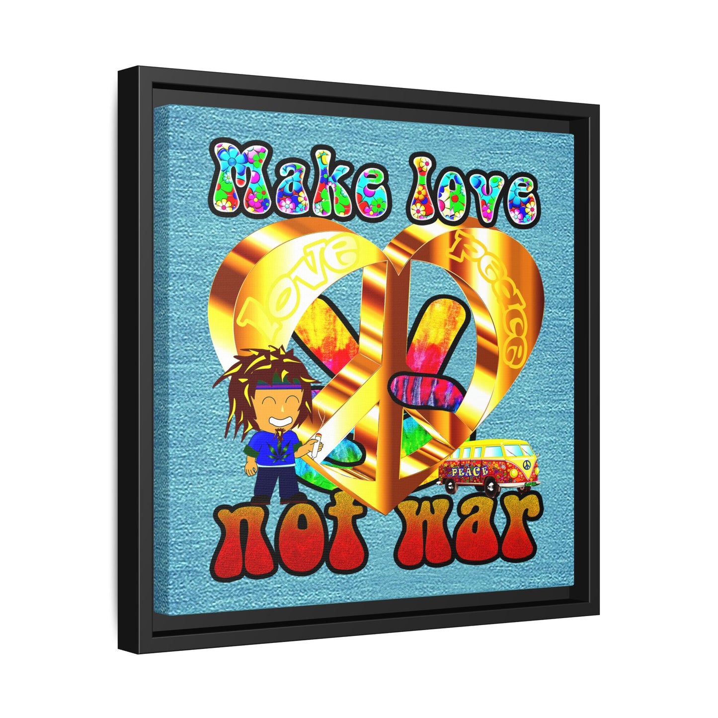 love peace - framed canvas art (faded blue)
