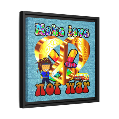 love peace - framed canvas art (faded blue)