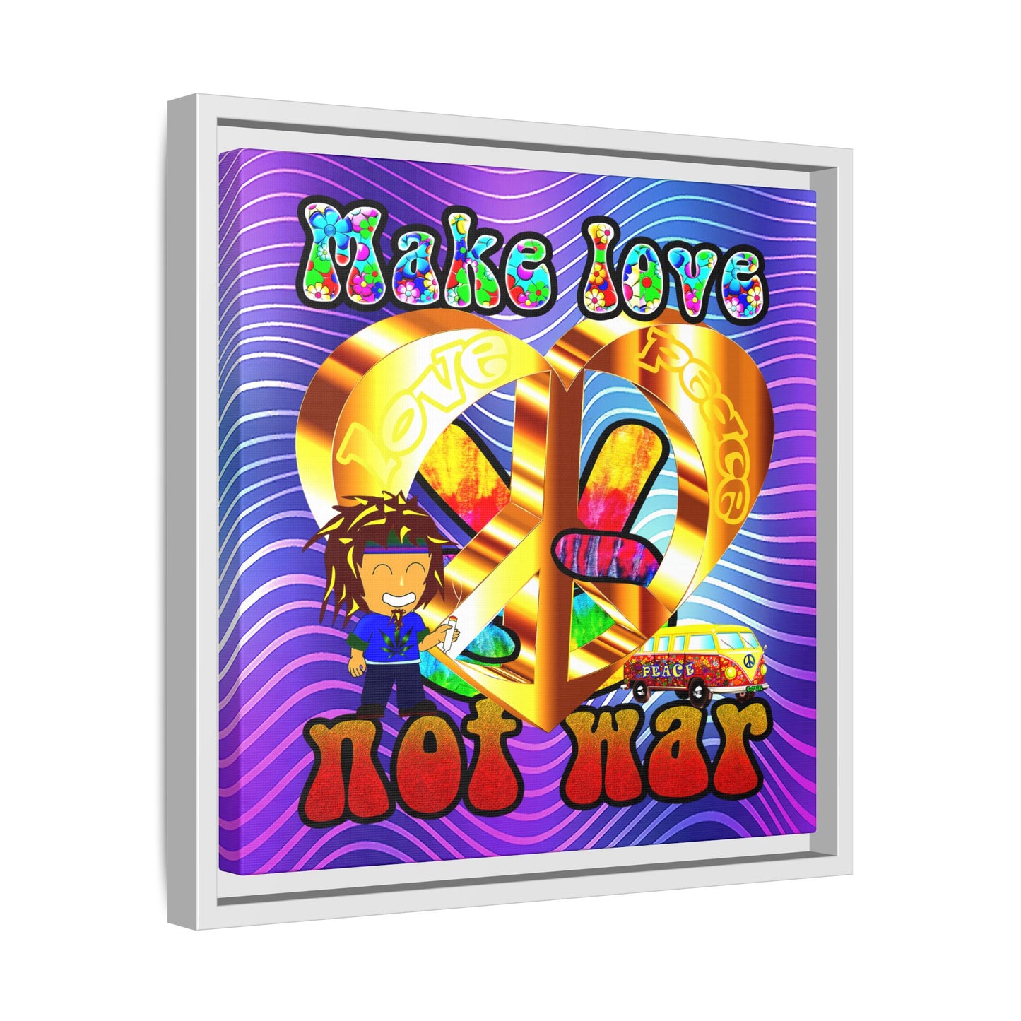 love peace - framed canvas art (purple wave)