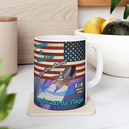 shoot for the stars - White Mug (grey-pink wave)