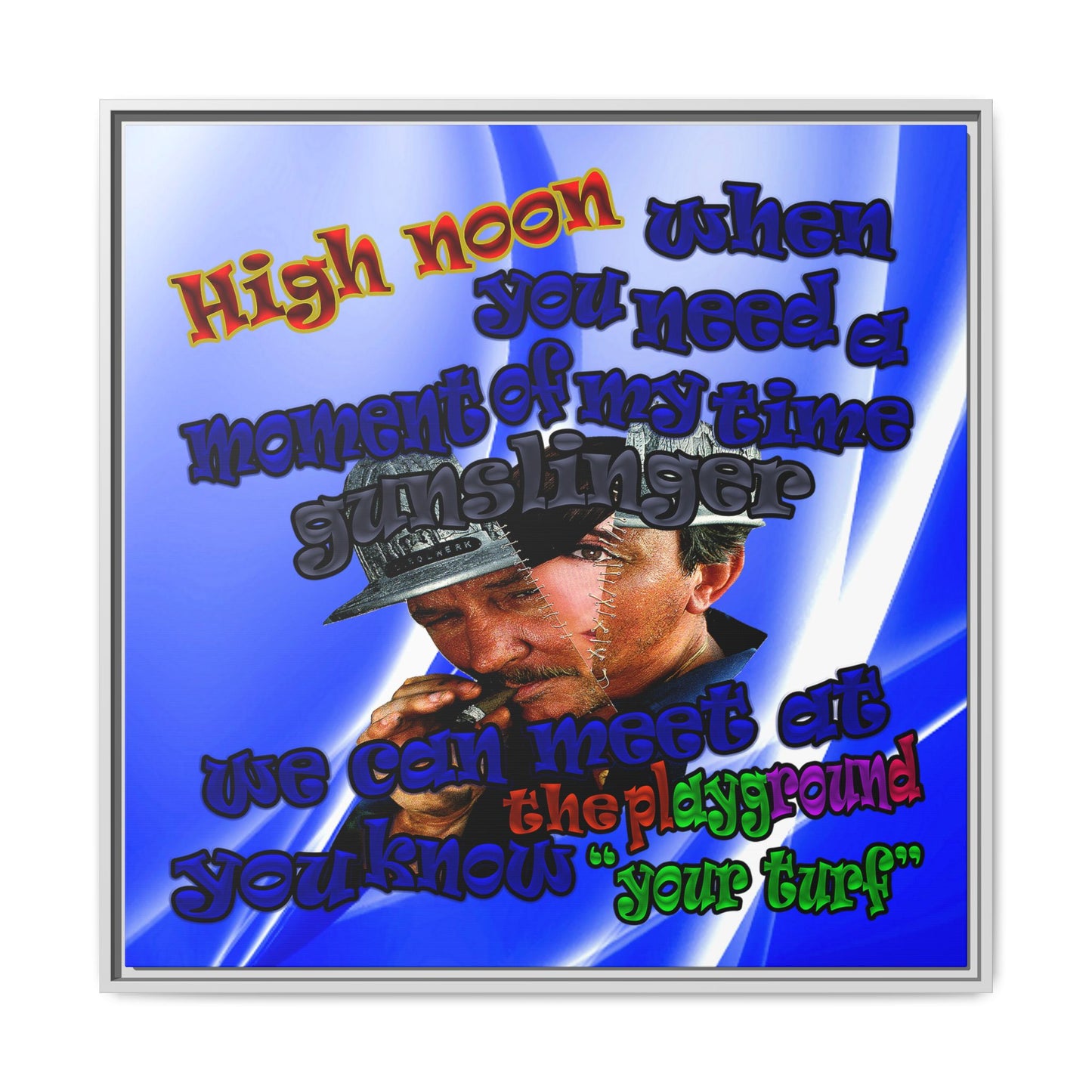 high noon - framed canvas art (blue-white wave)