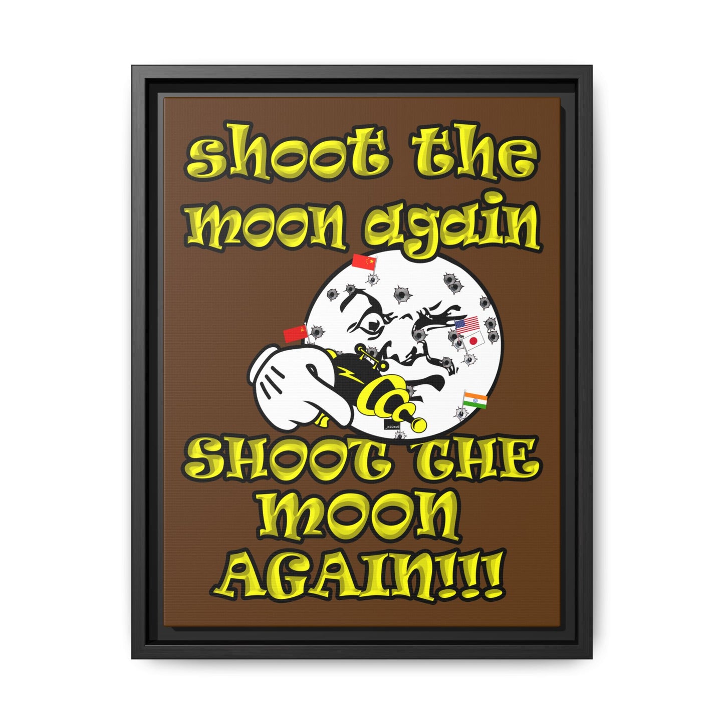 shoot the moon again - framed canvas art (brown)