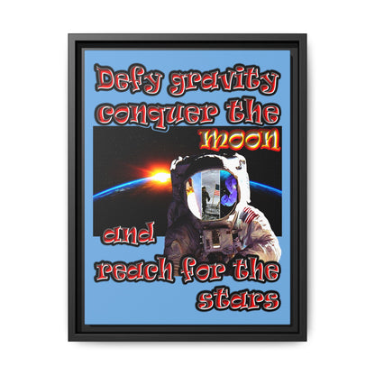 defy conquer reach - framed canvas art (light blue)