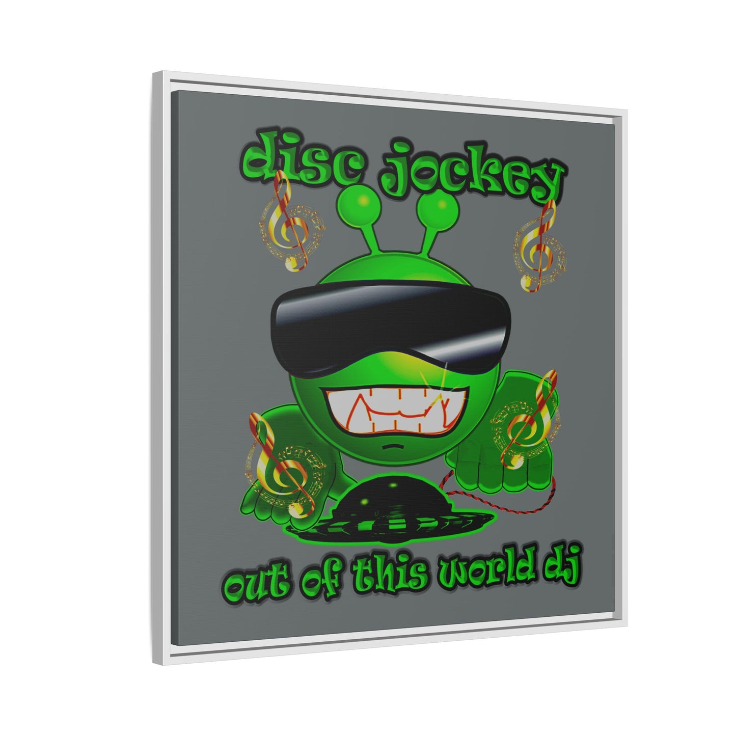 disc jockey - framed canvas art (dark grey)