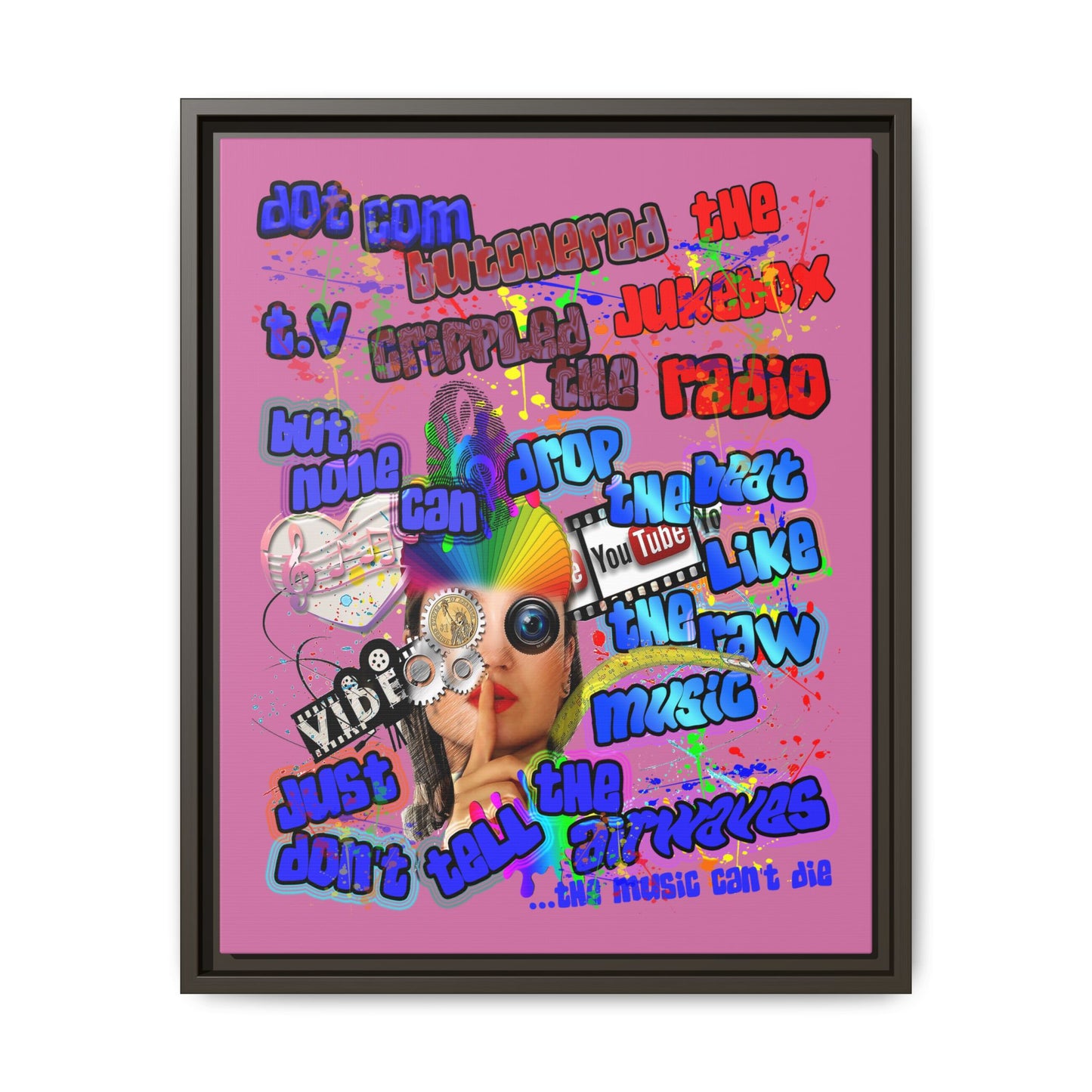 drop the beat - framed canvas art (light pink)