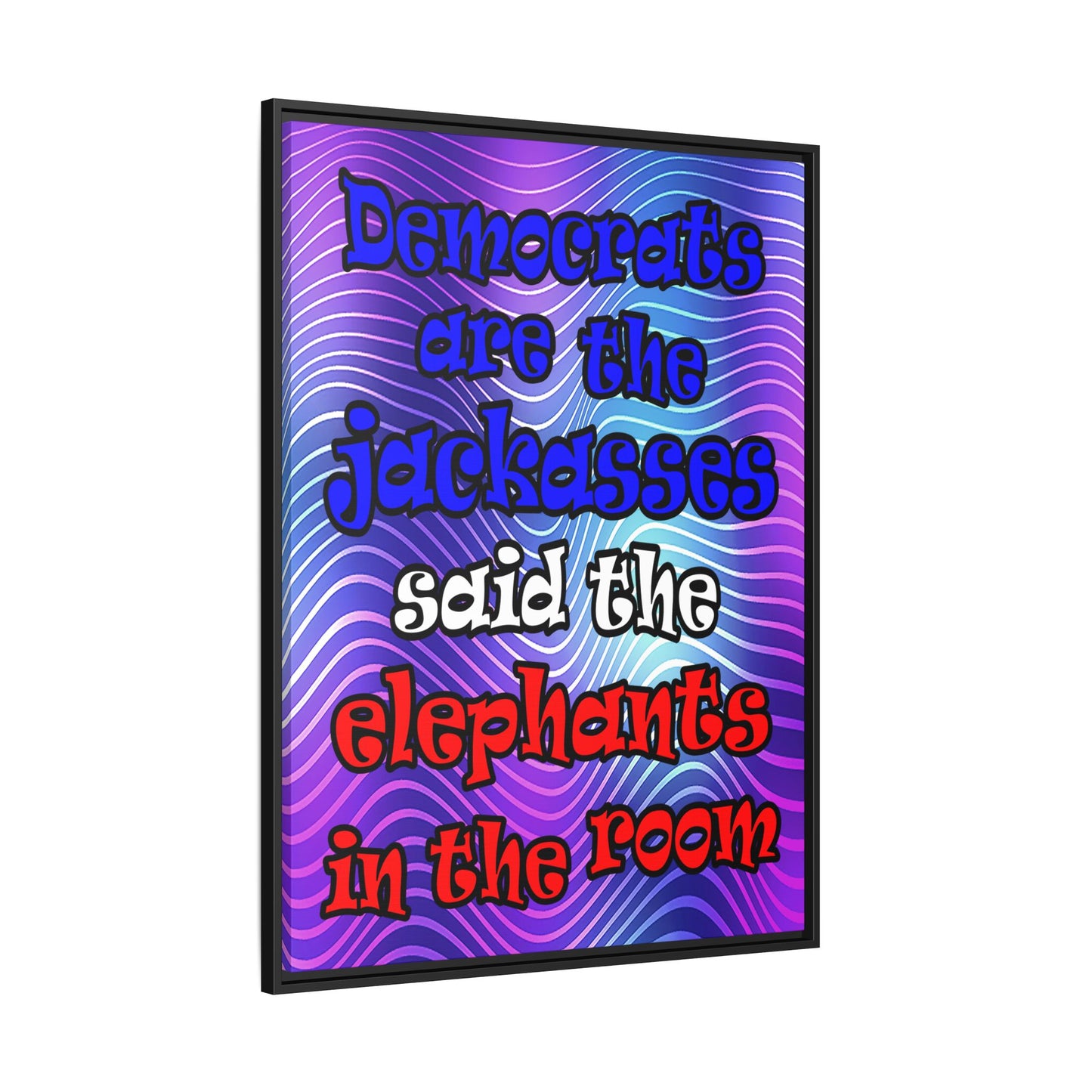 donkeys and elephants - framed canvas art (purple wave)