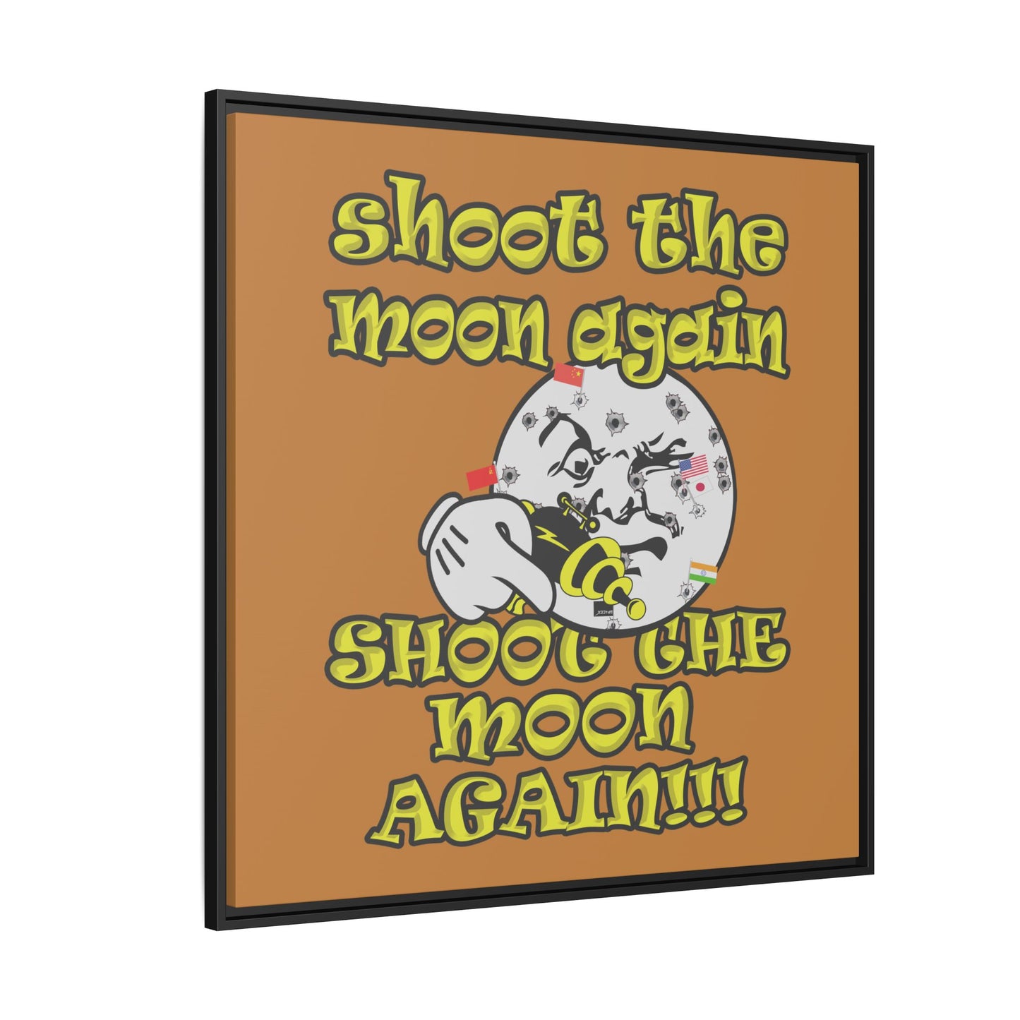 shoot the moon again - framed canvas art (light brown)