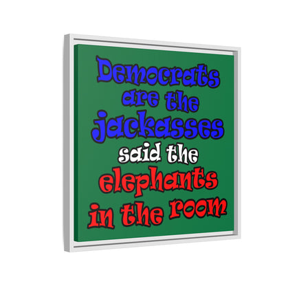 donkeys and elephants - framed canvas art (dark green)