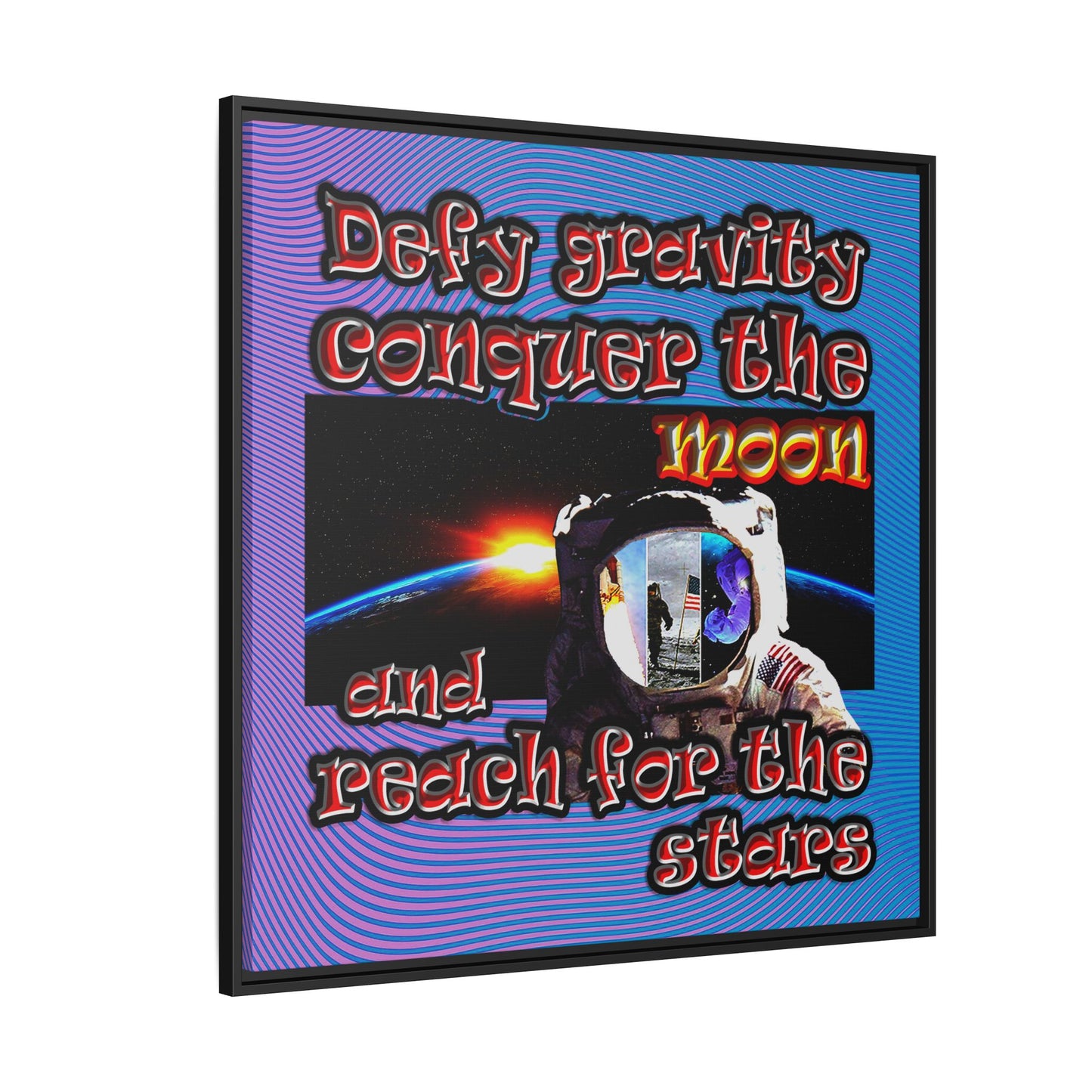 defy conquer reach - framed canvas art (light blue-purple wave)