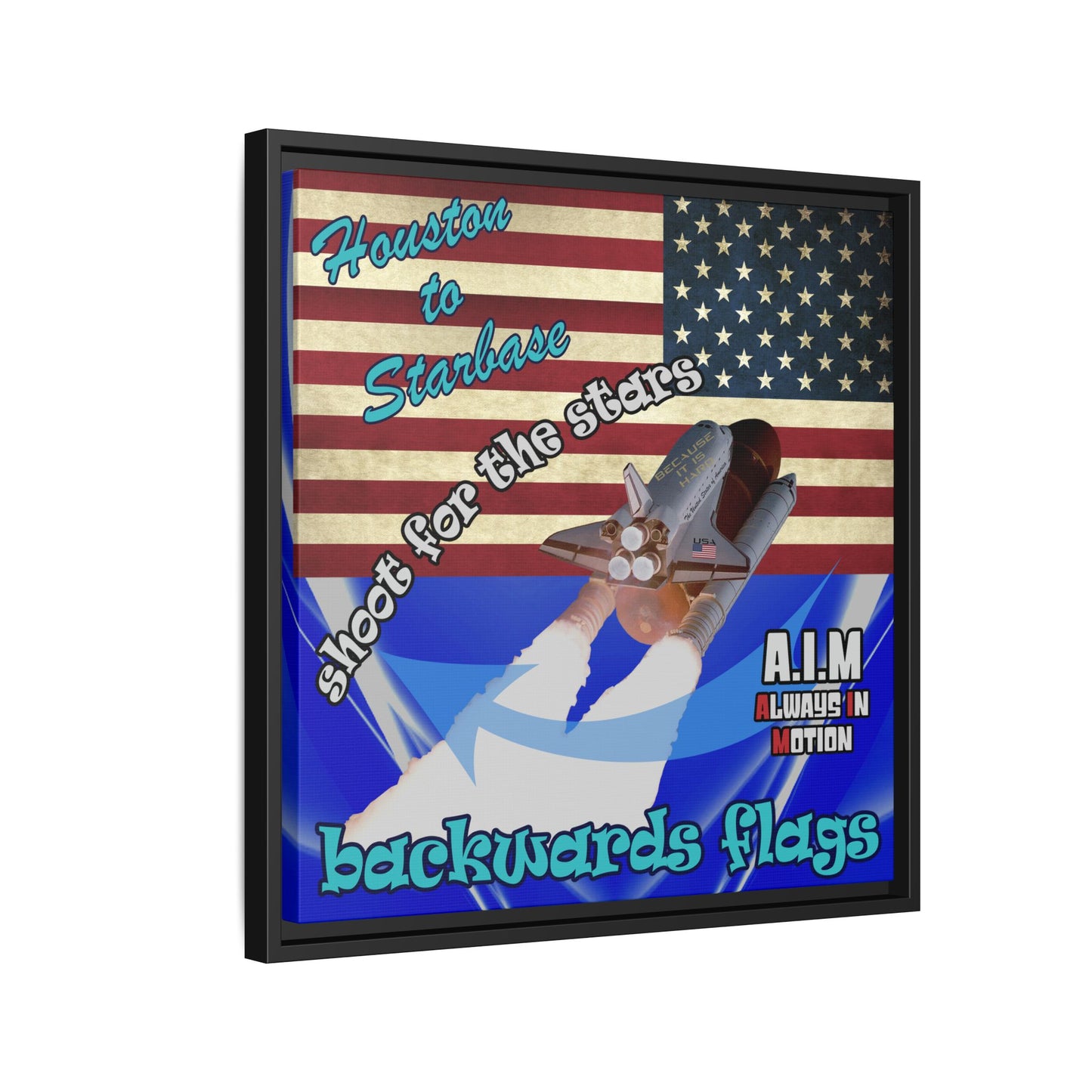 shoot for the stars - framed canvas art (blue-white wave)
