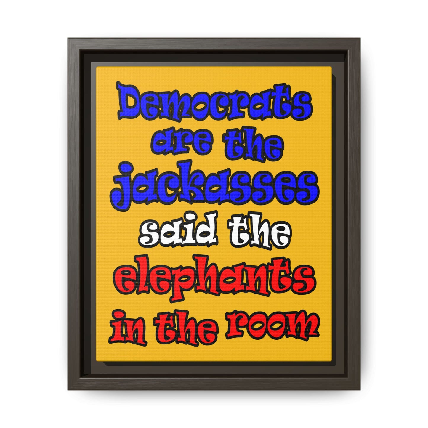 donkeys and elephants - framed canvas art (yellow)