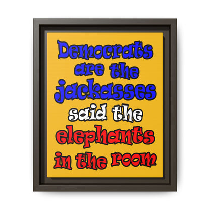 donkeys and elephants - framed canvas art (yellow)