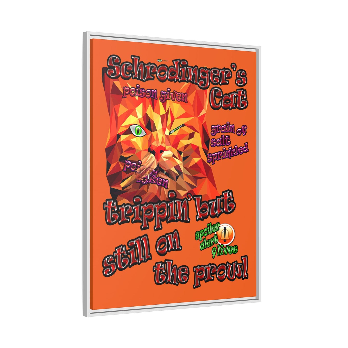 schrodinger's cat - framed canvas art (orange)