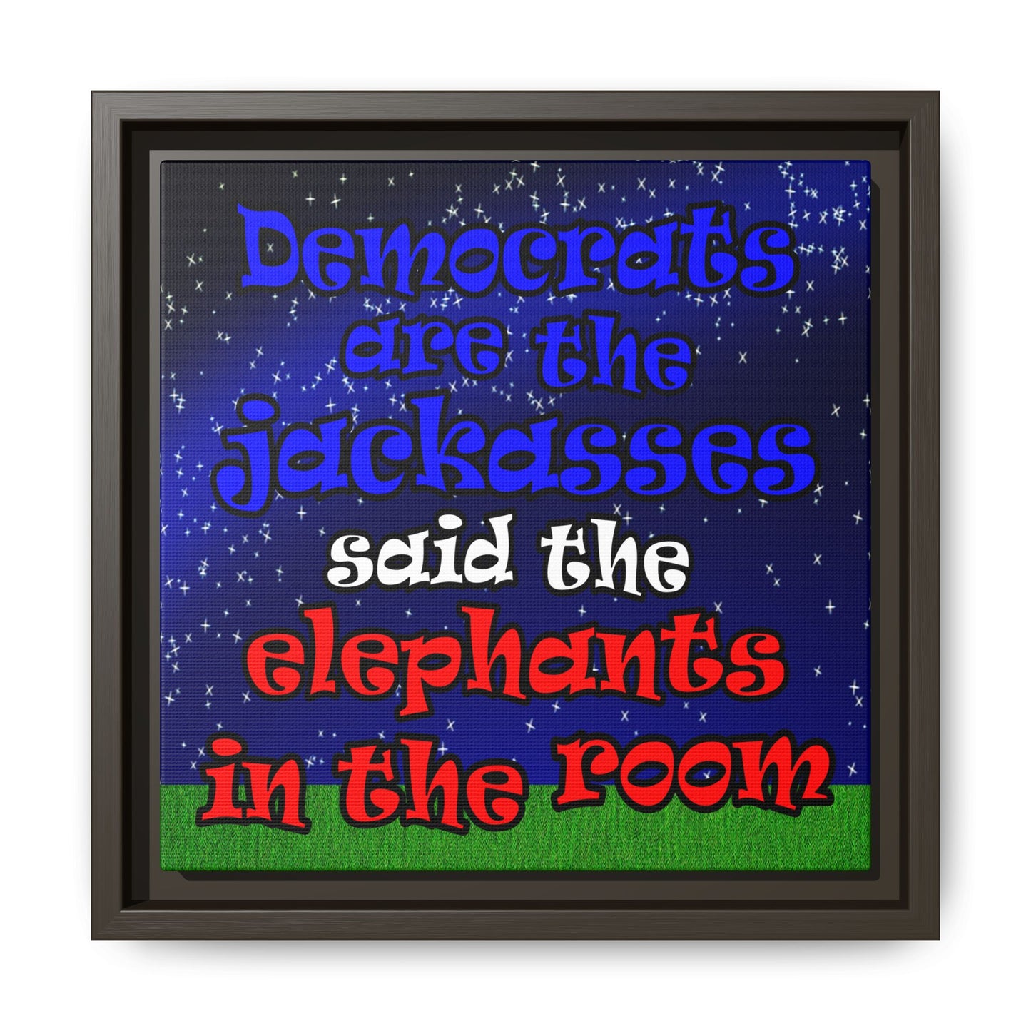 donkeys and elephants - framed canvas art ('snoops' background)