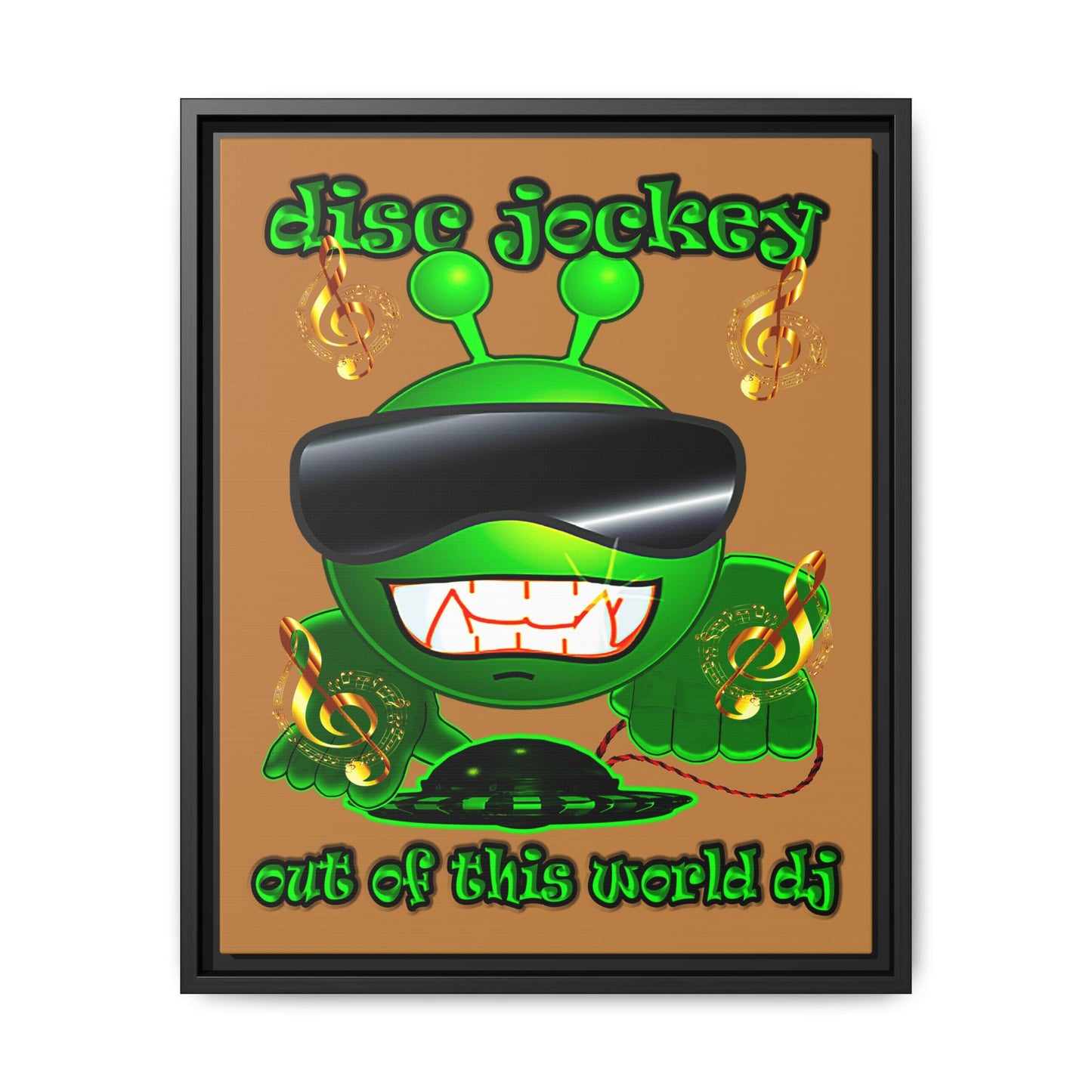 disc jockey - framed canvas art (light brown)