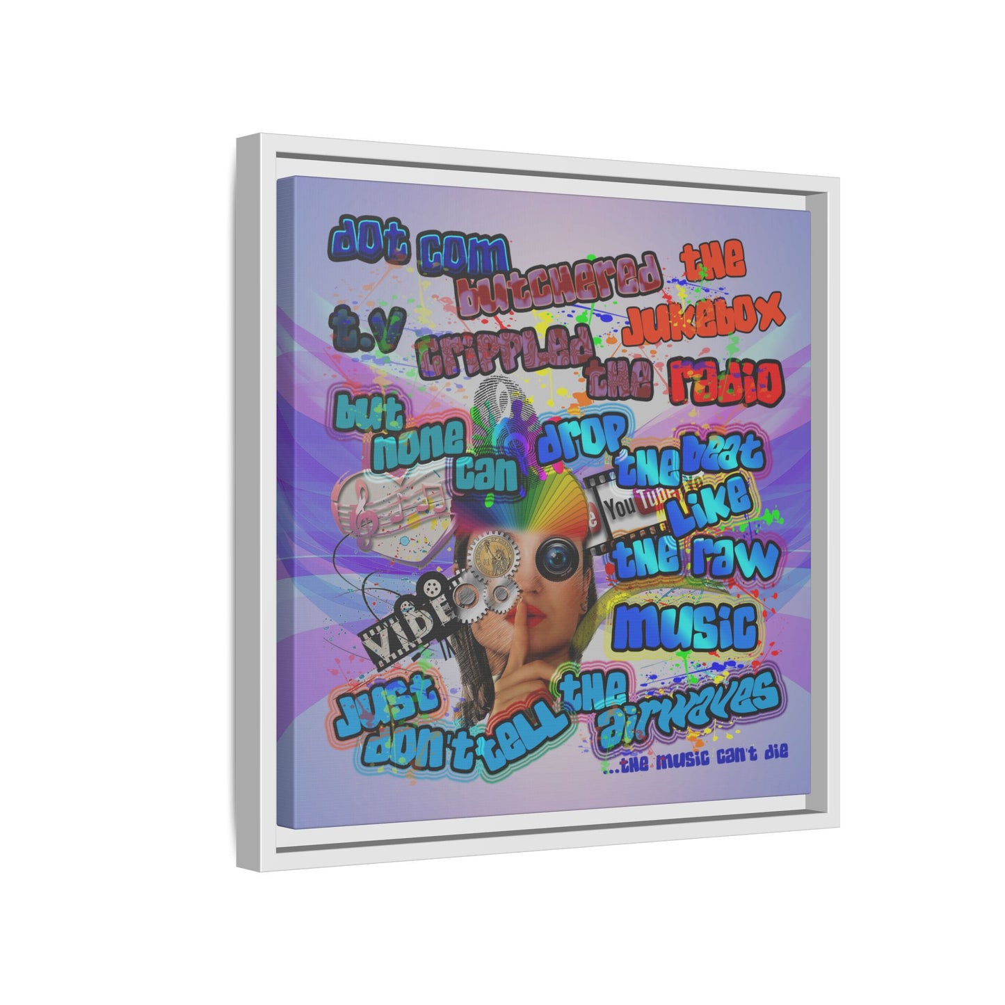 drop the beat - framed canvas art (light blue-pink wave)