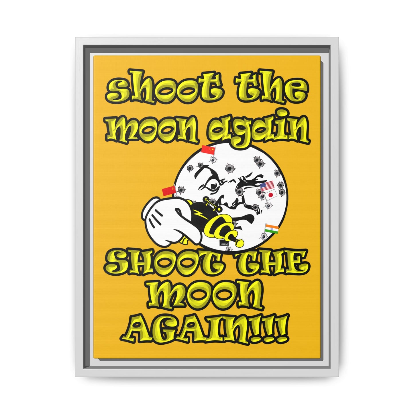 shoot the moon again - framed canvas art (yellow)