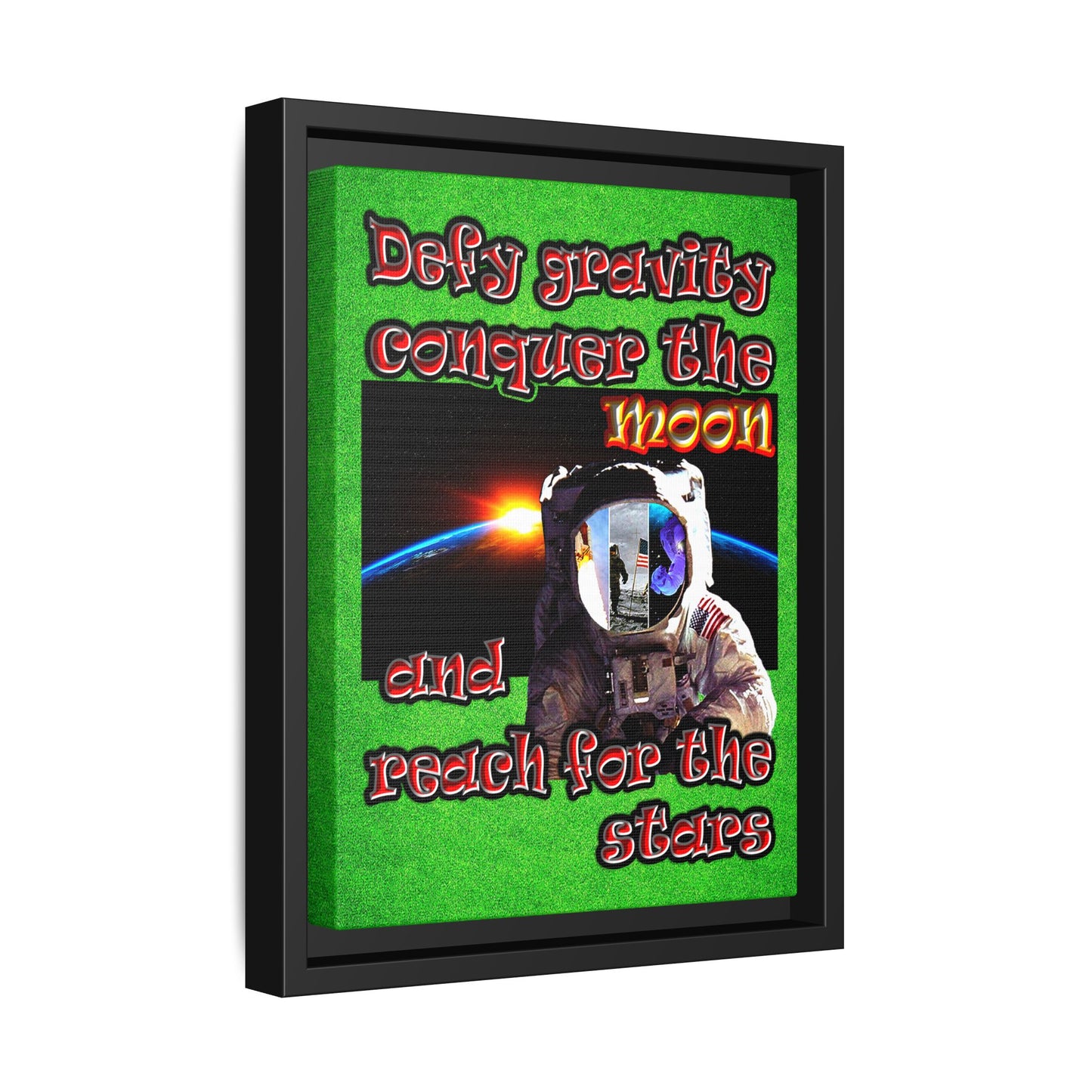 defy conquer reach - framed canvas art (green turf)
