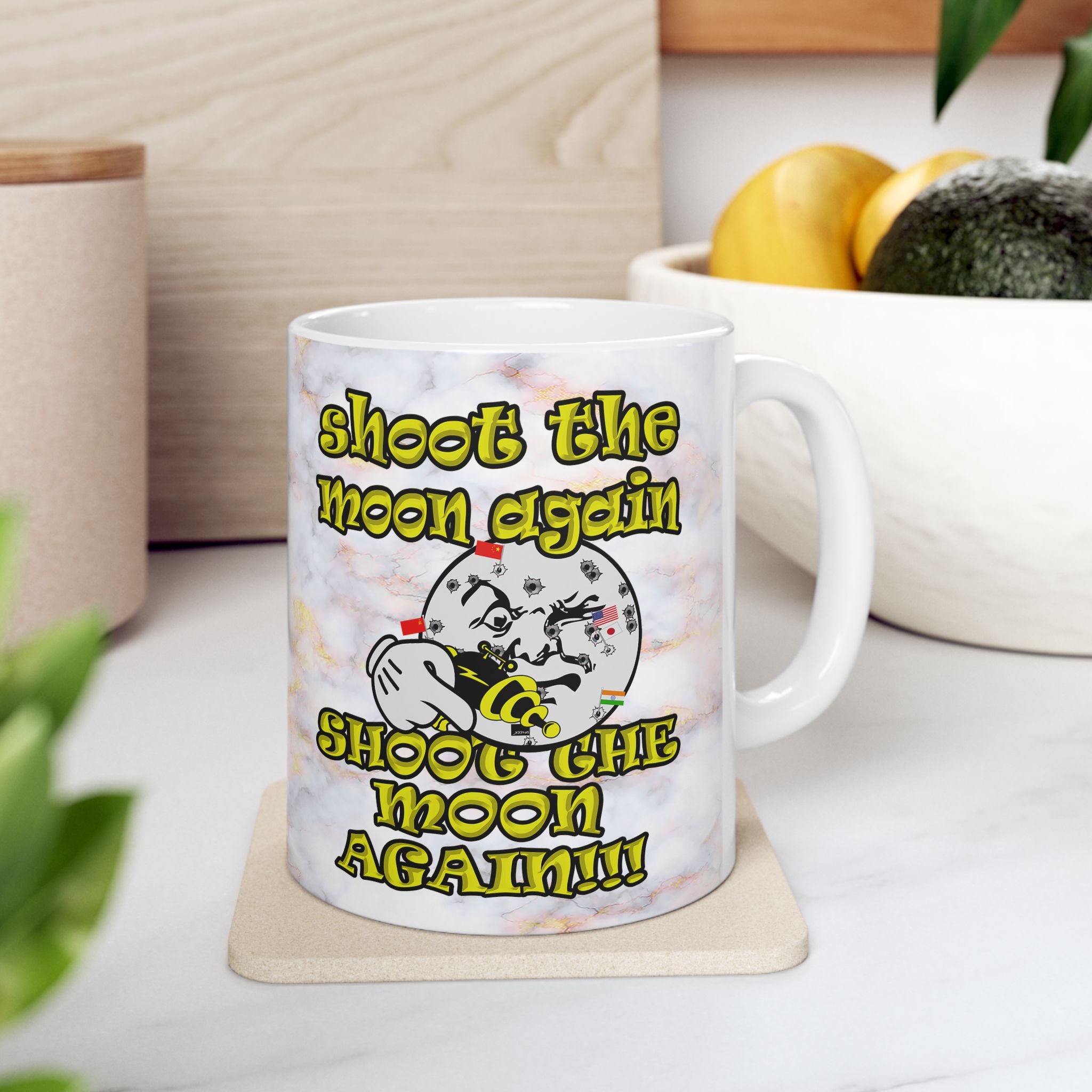 shoot the moon again - White Mug (white marble)