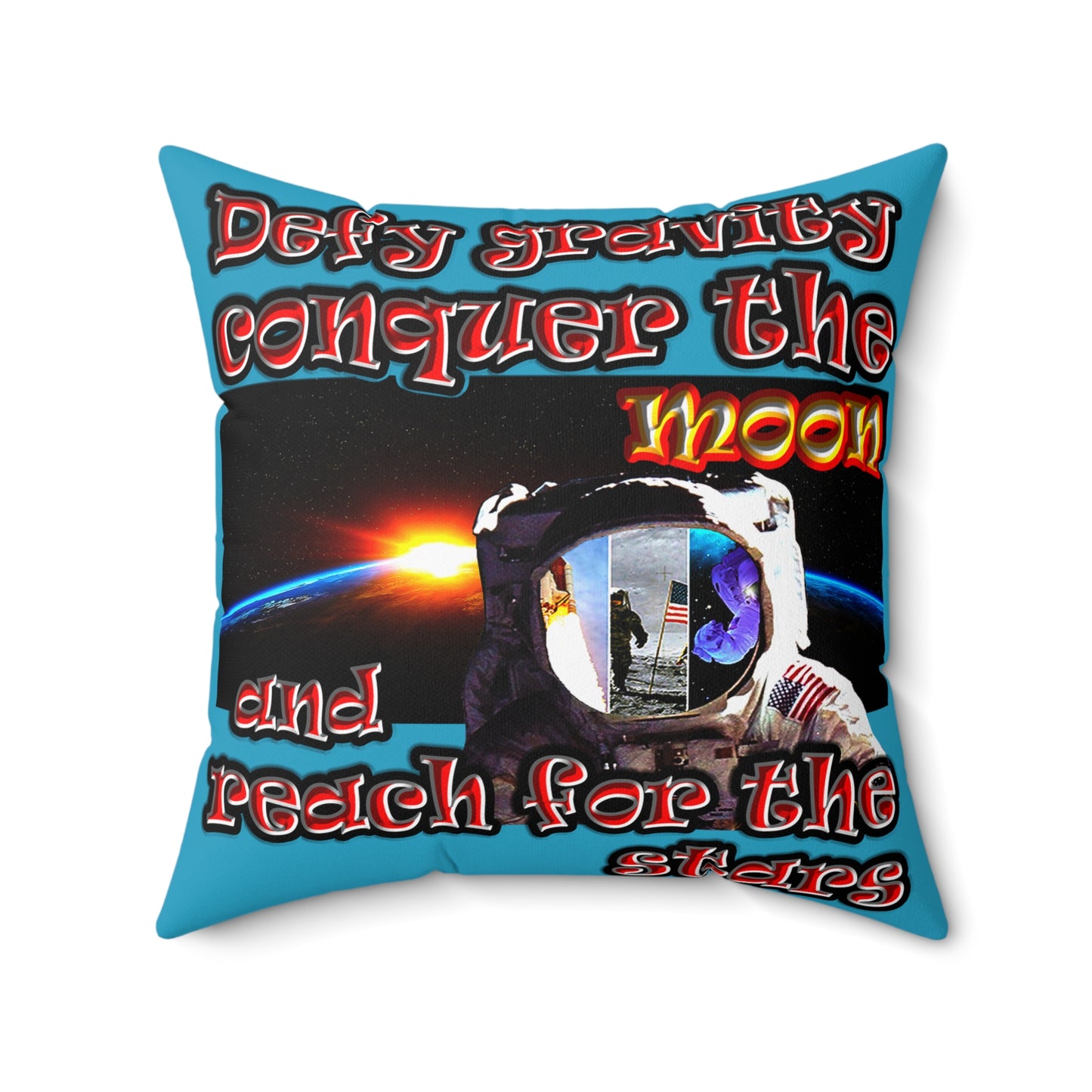 defy conquer reach - Spun Polyester Square Pillow - (turquoise)
