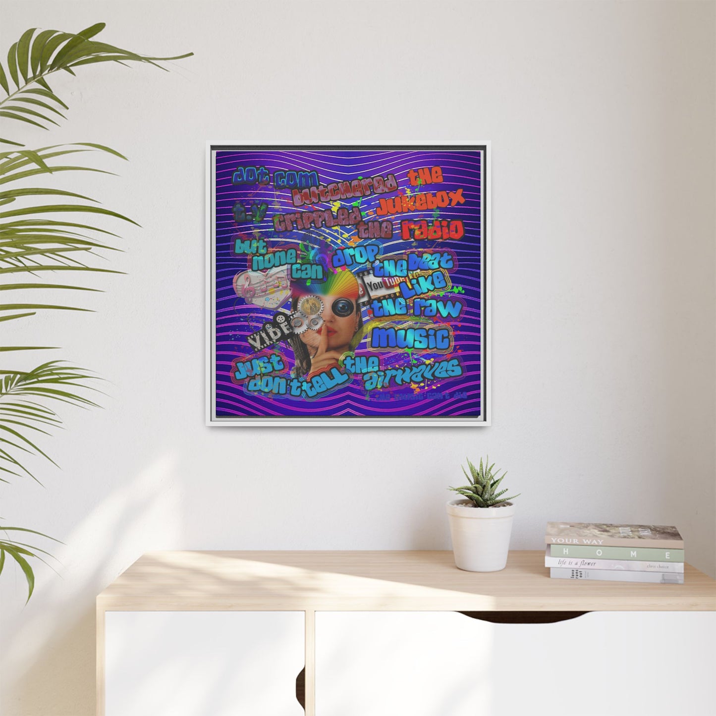 drop the beat - framed canvas art (purple wave)