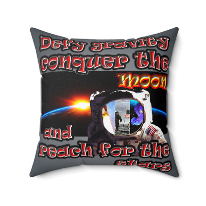 defy conquer reach - Spun Polyester Square Pillow - (grey-light grey)