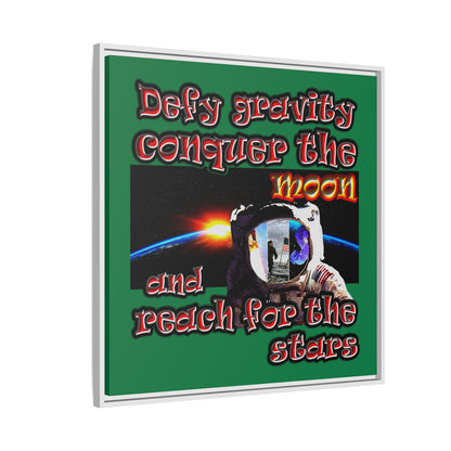 defy conquer reach - framed canvas art (dark green)