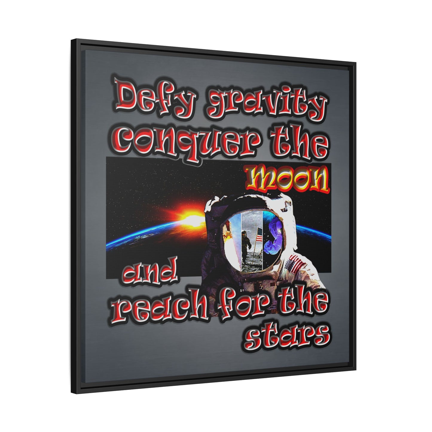 defy conquer reach - framed canvas art (grey-light grey)