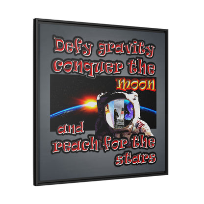 defy conquer reach - framed canvas art (grey-light grey)