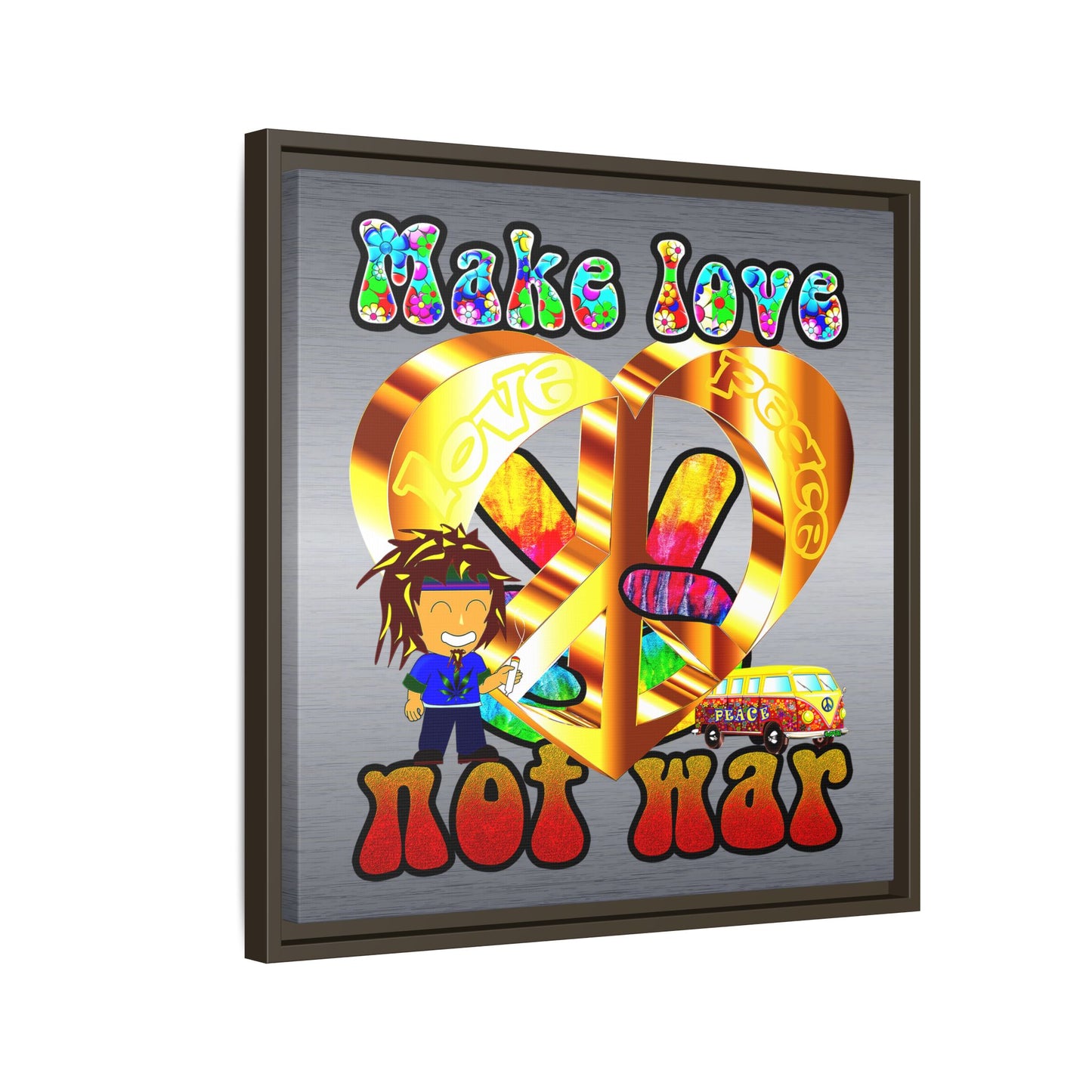 love peace - framed canvas art (brushed nickel)