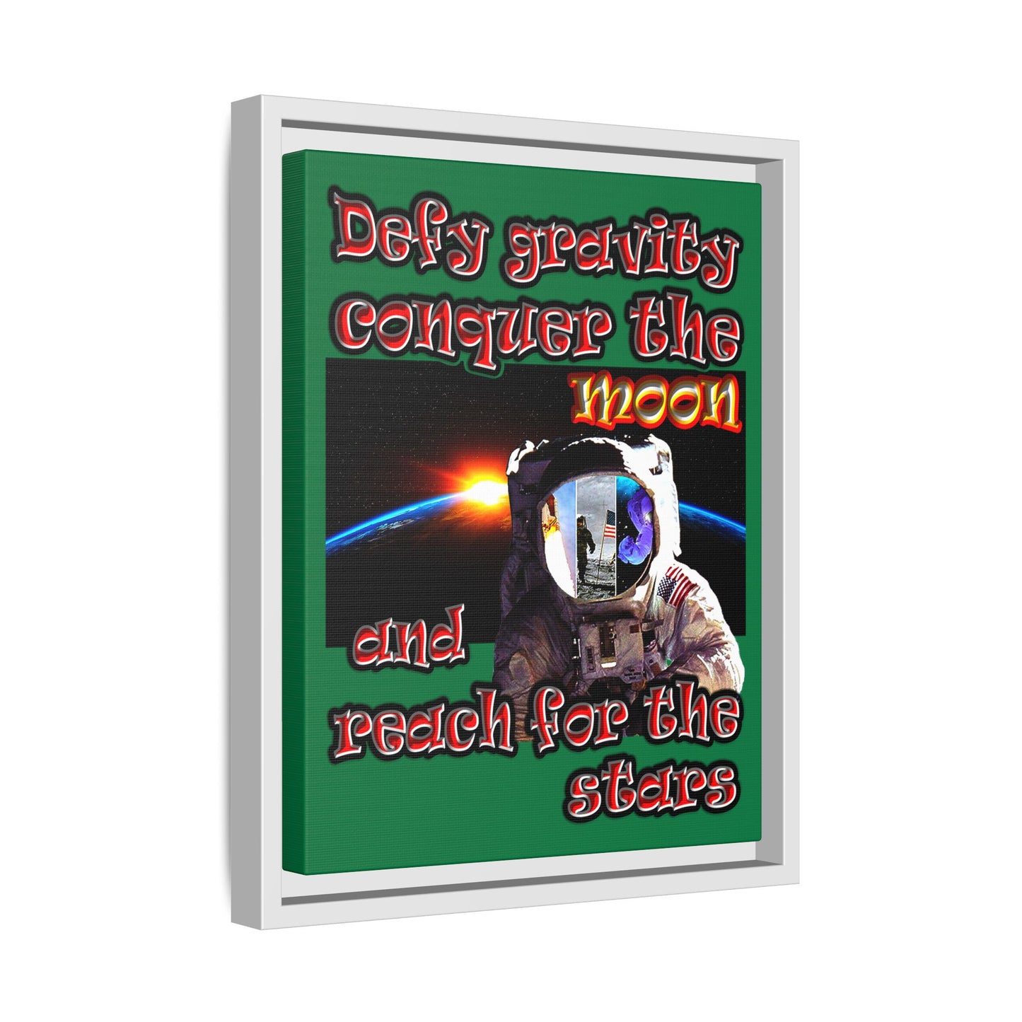 defy conquer reach - framed canvas art (dark green)
