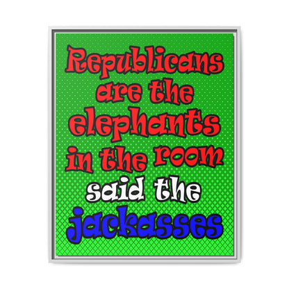 donkeys and elephants - framed canvas art (logo green)
