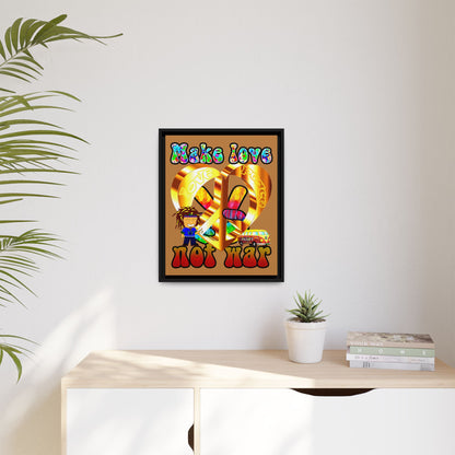 love peace - framed canvas art (light brown)