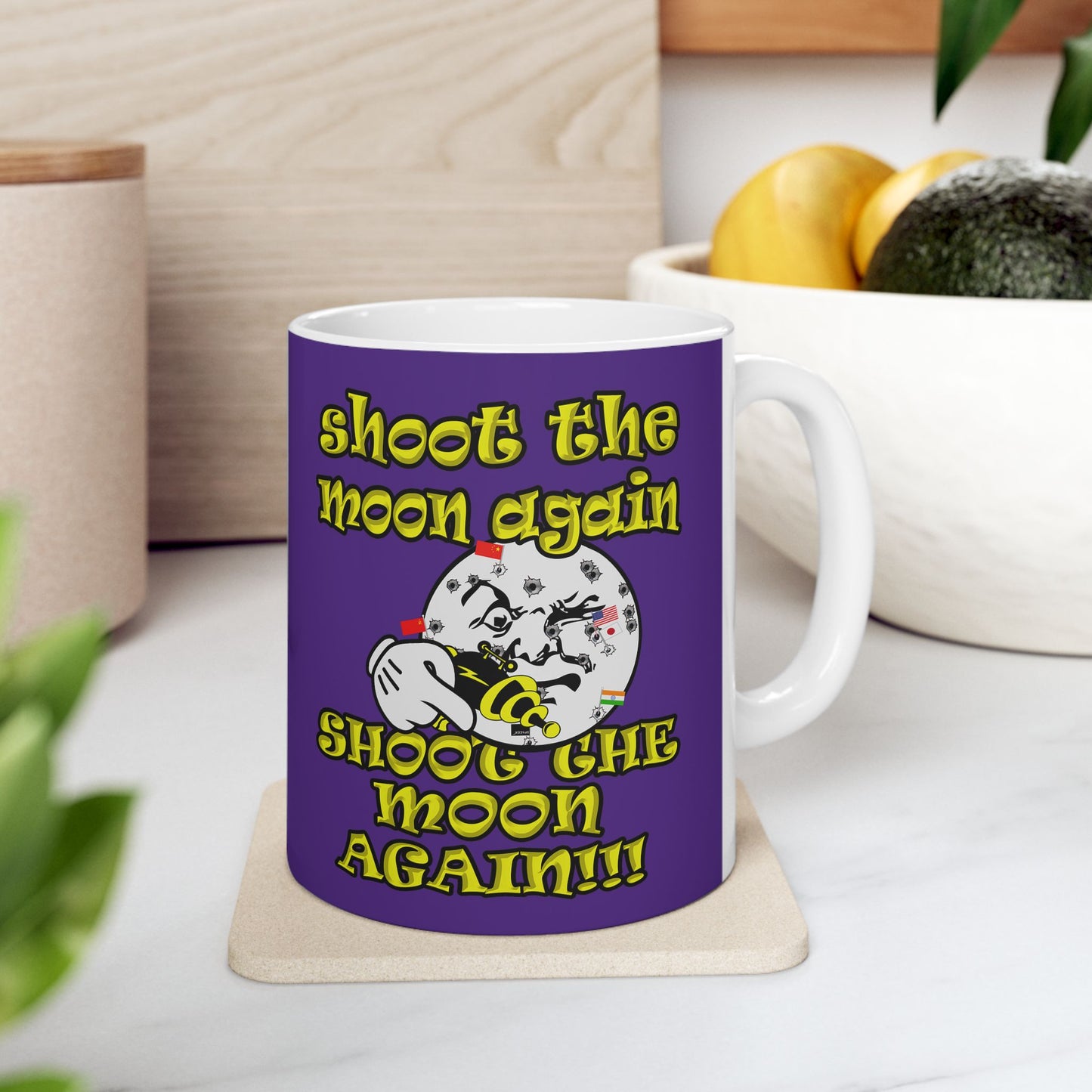 shoot the moon again - White Mug (purple)