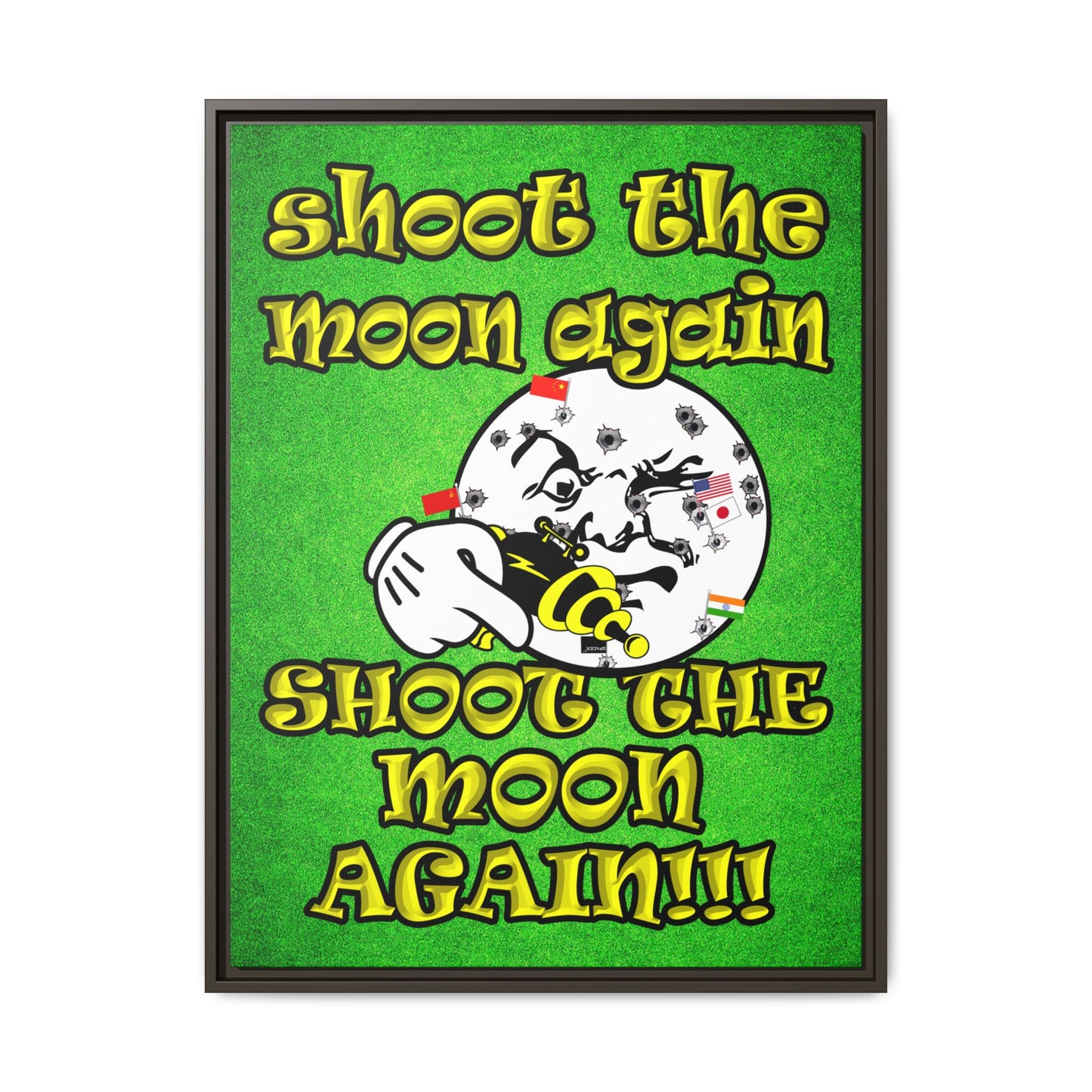 shoot the moon again - framed canvas art (green turf)
