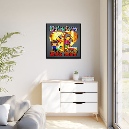love peace - framed canvas art (grey-light grey)