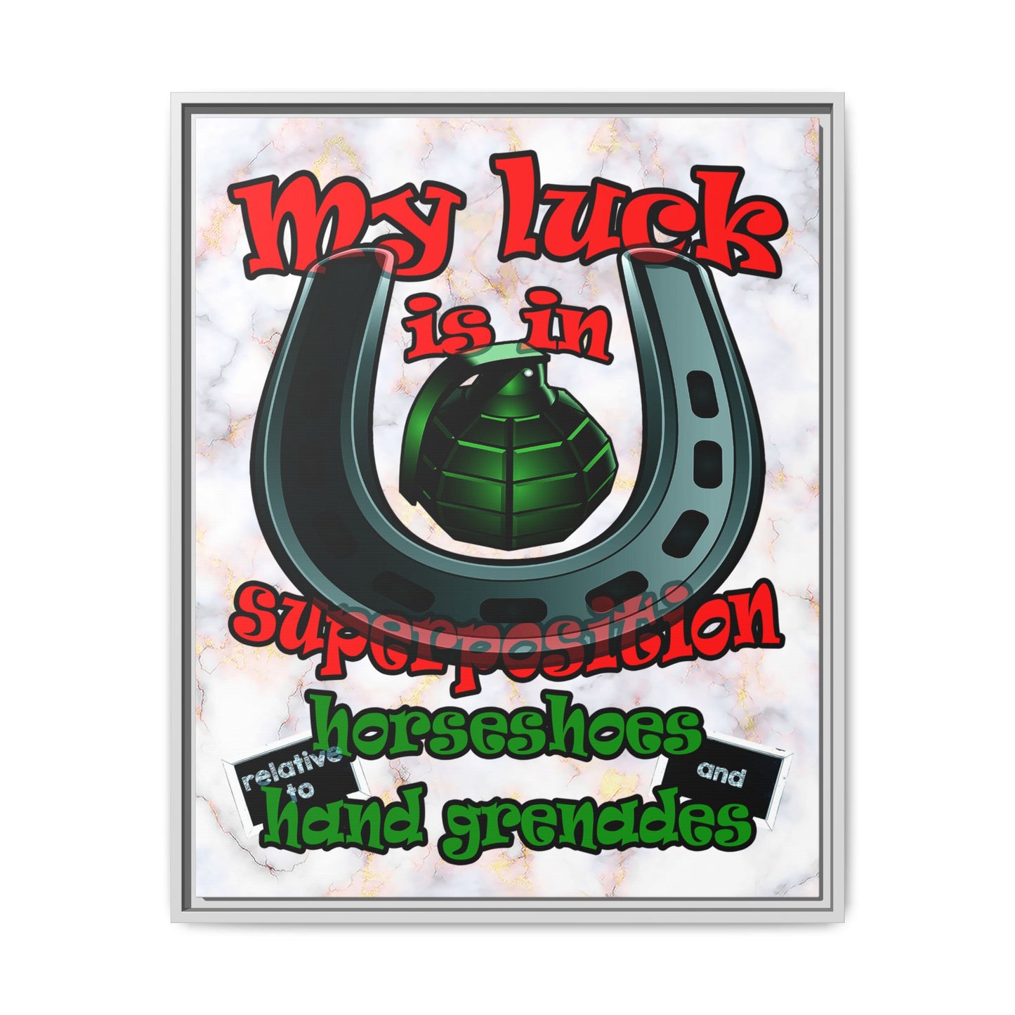 my luck - framed canvas art (white marble)