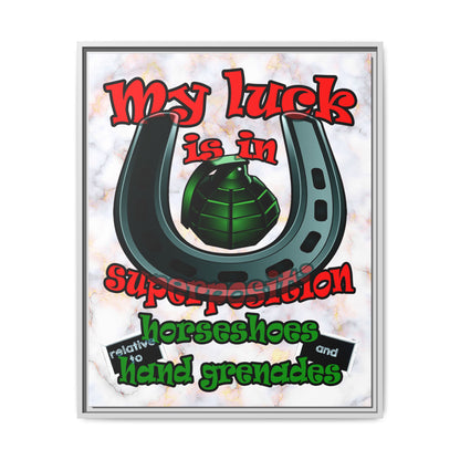 my luck - framed canvas art (white marble)