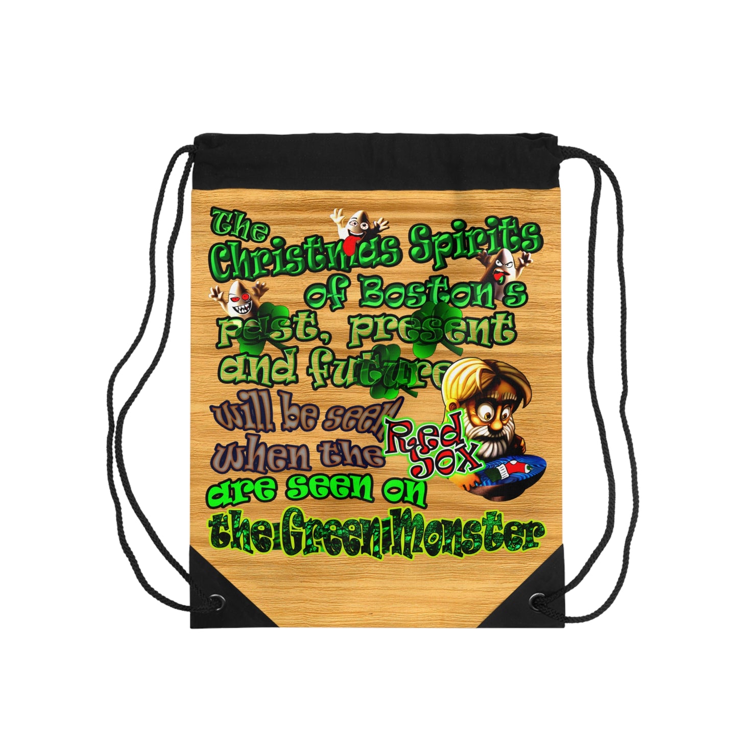 christmas spirits of boston - Drawstring Bag (butterscotch wood finish)