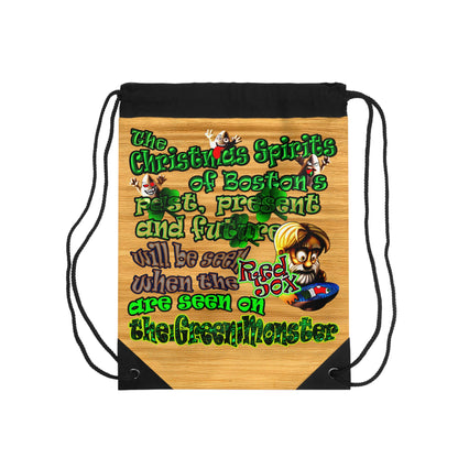christmas spirits of boston - Drawstring Bag (butterscotch wood finish)