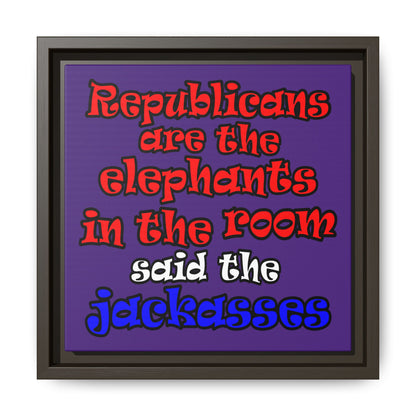 donkeys and elephants - framed canvas art (purple)