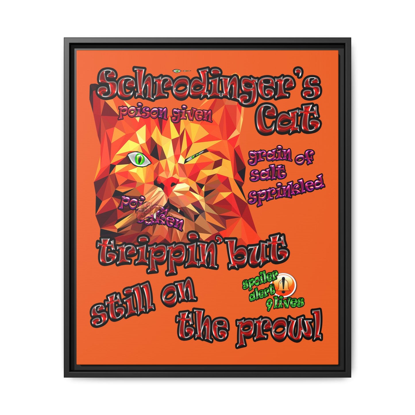 schrodinger's cat - framed canvas art (orange)