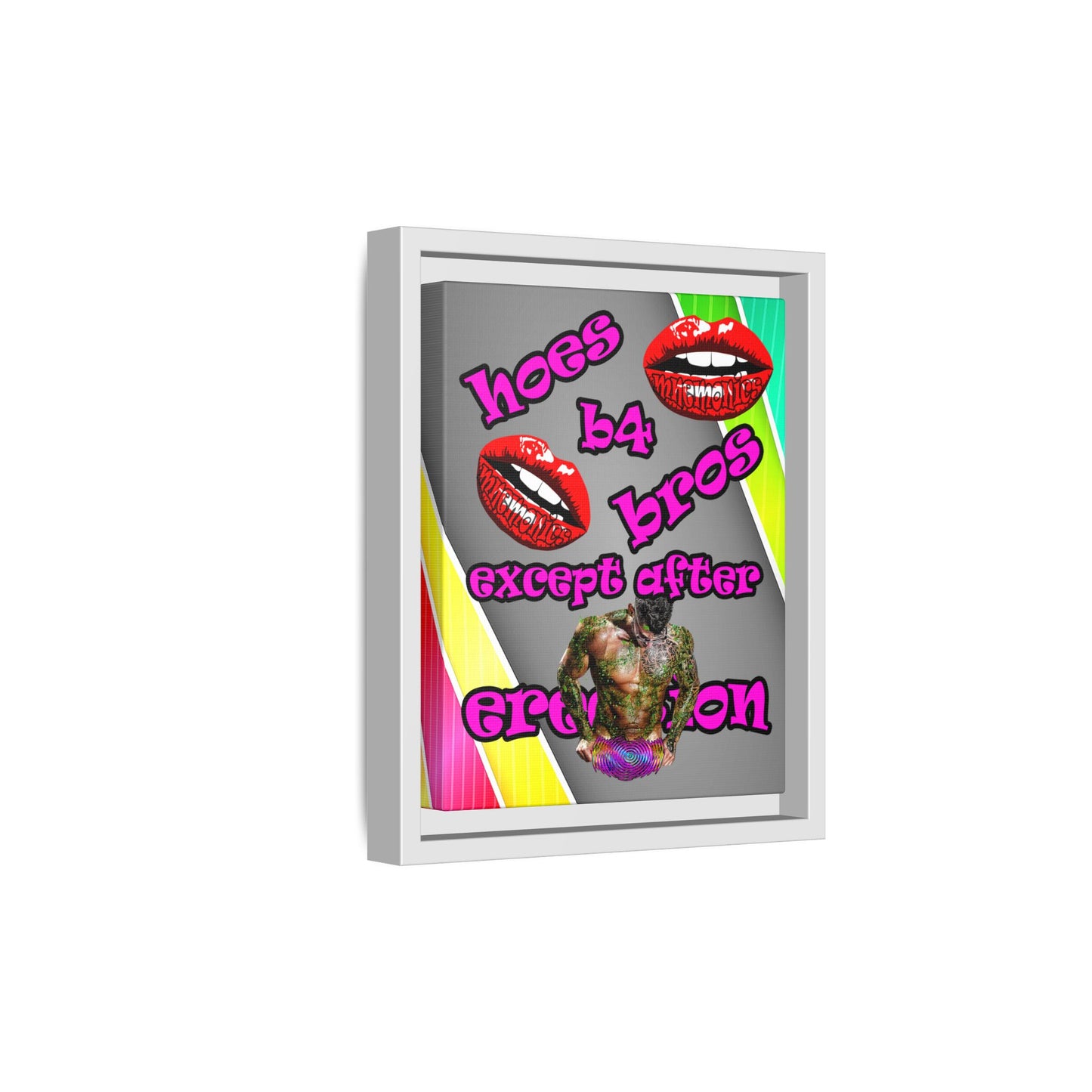 hoes b4 bros - framed canvas art (rainbow split)