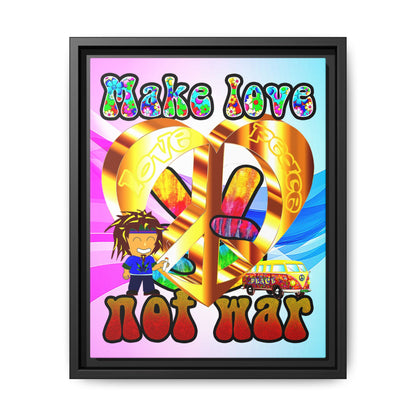 love peace - framed canvas art (light blue-pink wave)
