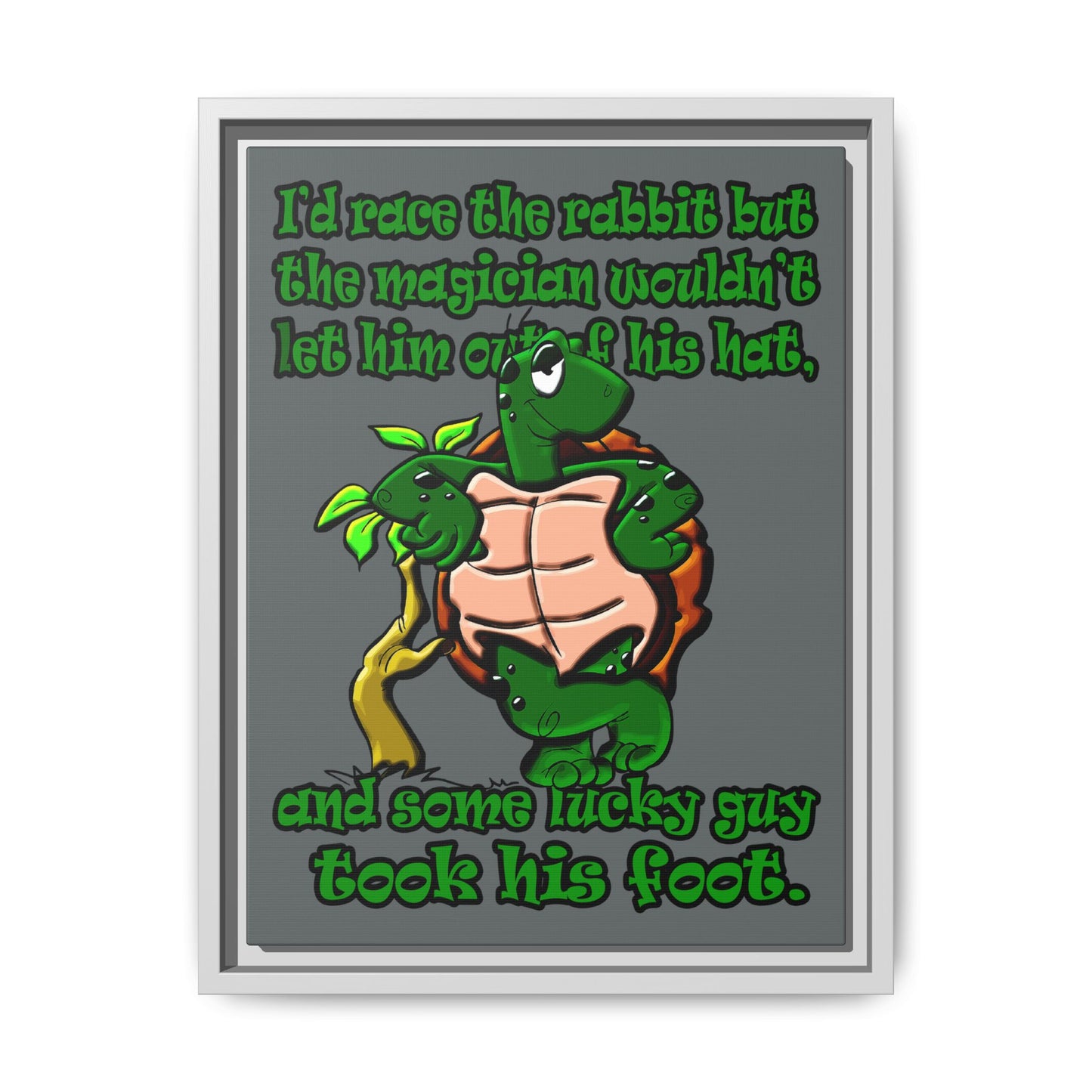 turtle race - framed canvas art (dark grey)