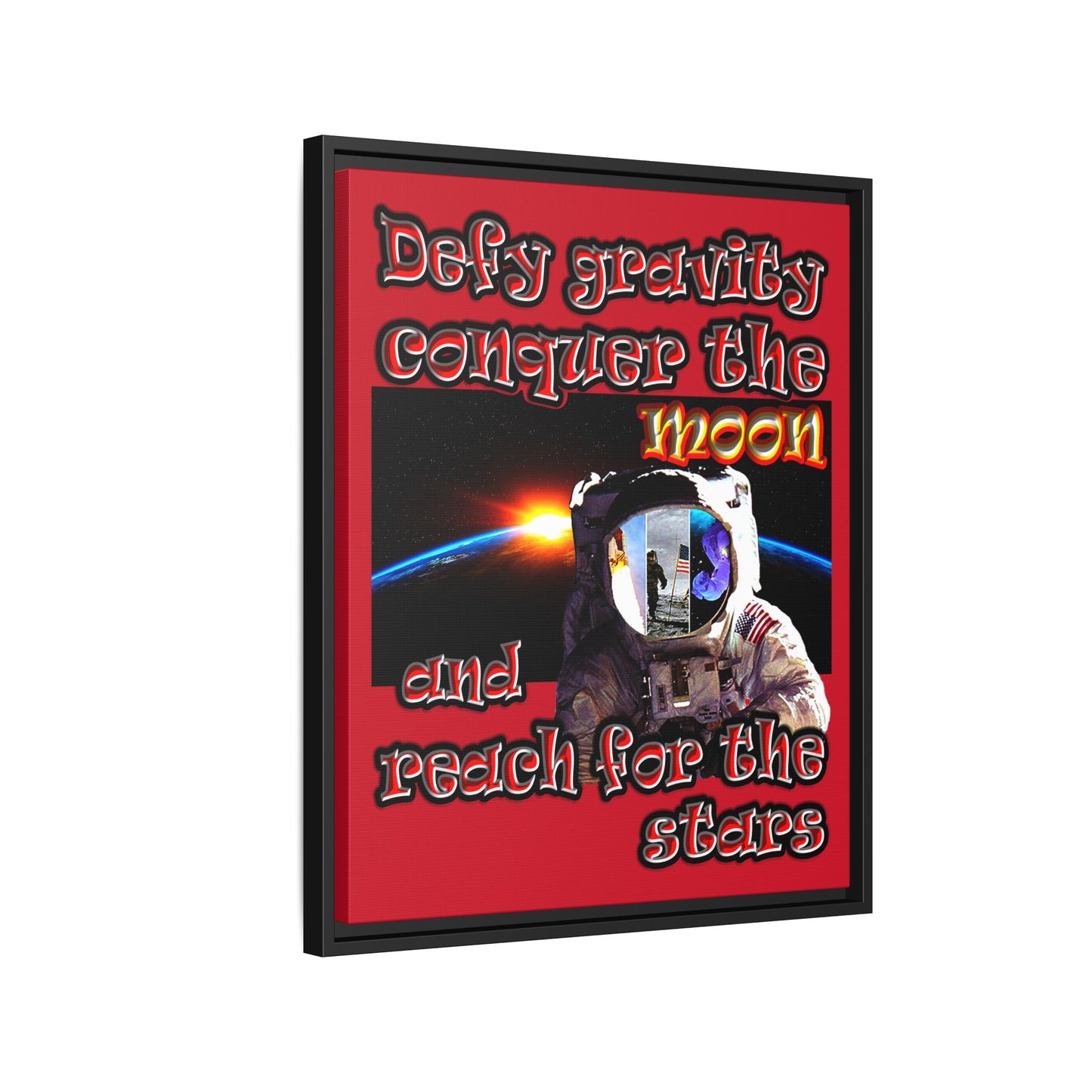 defy conquer reach - framed canvas art (dark red)