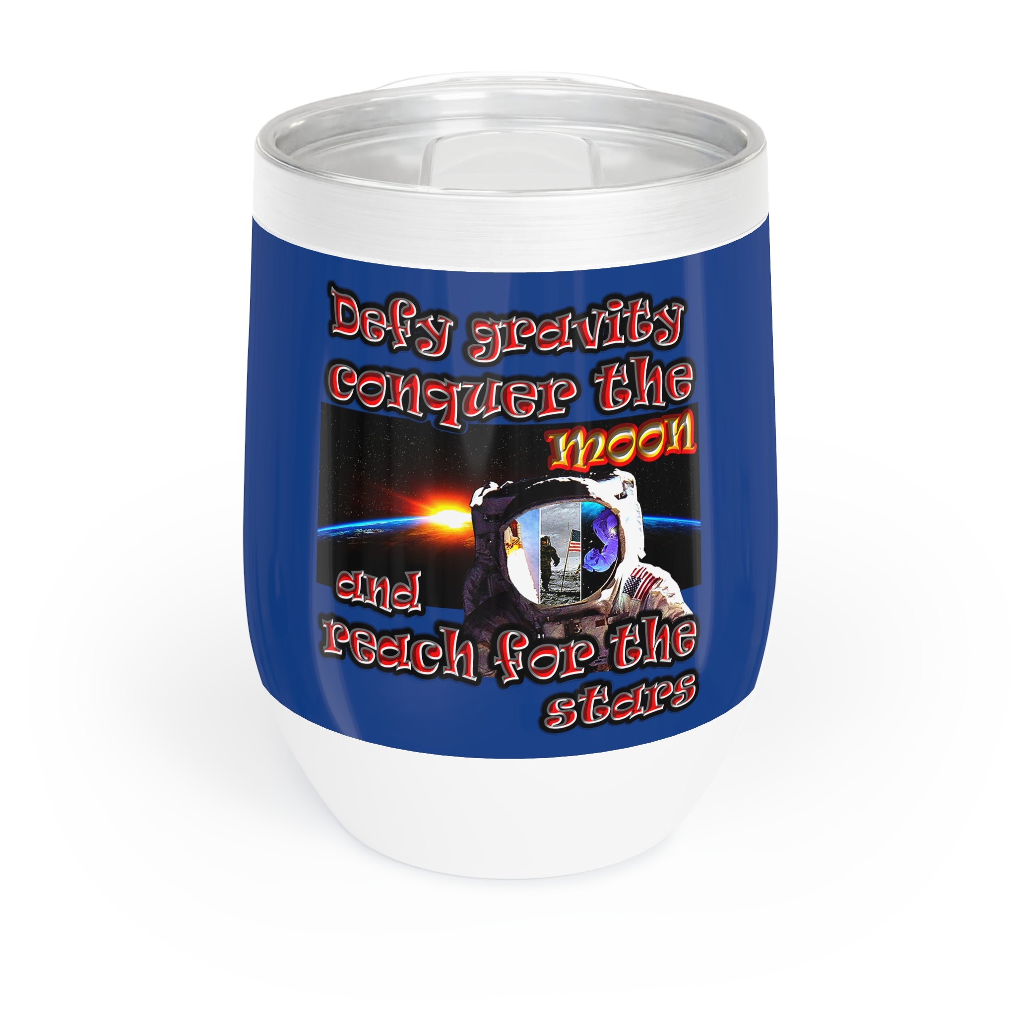 defy conquer reach - Chill Wine Tumbler (dark blue)