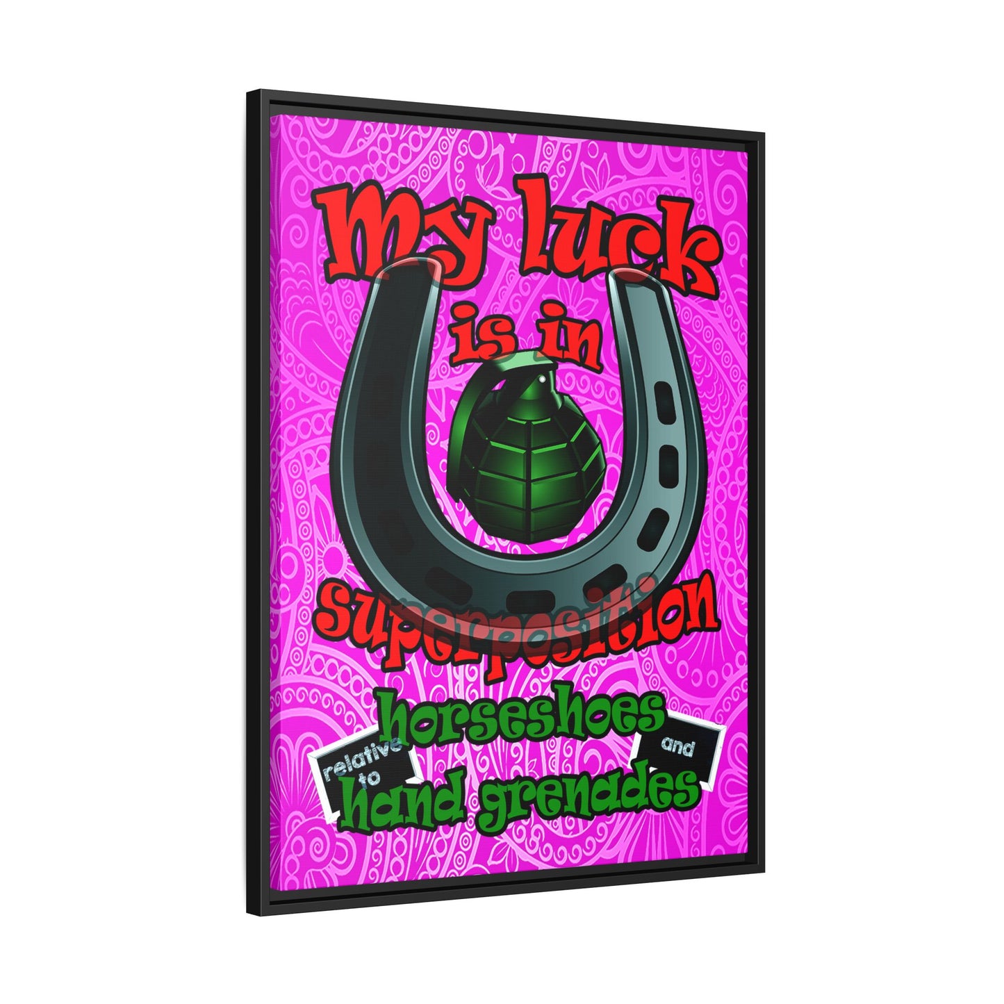 my luck - framed canvas art (pink swirl)
