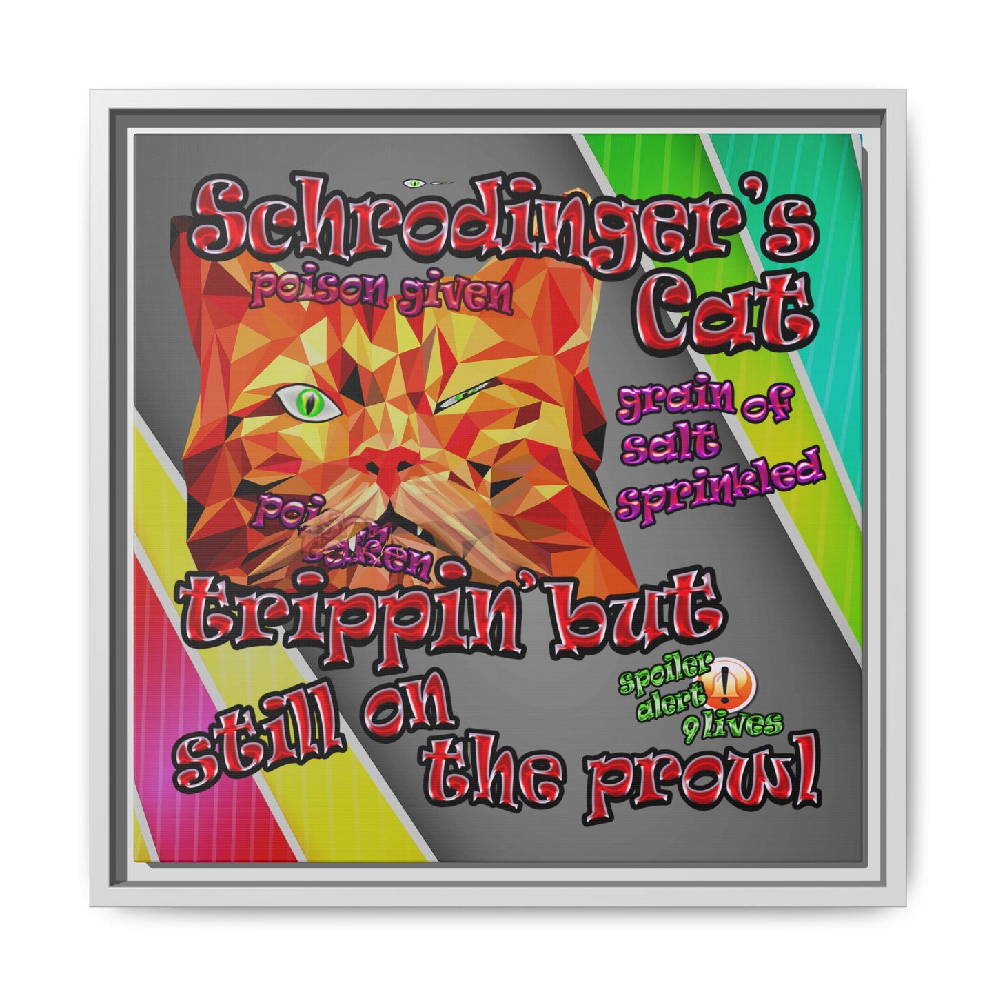schrodinger's cat - framed canvas art (rainbow split)