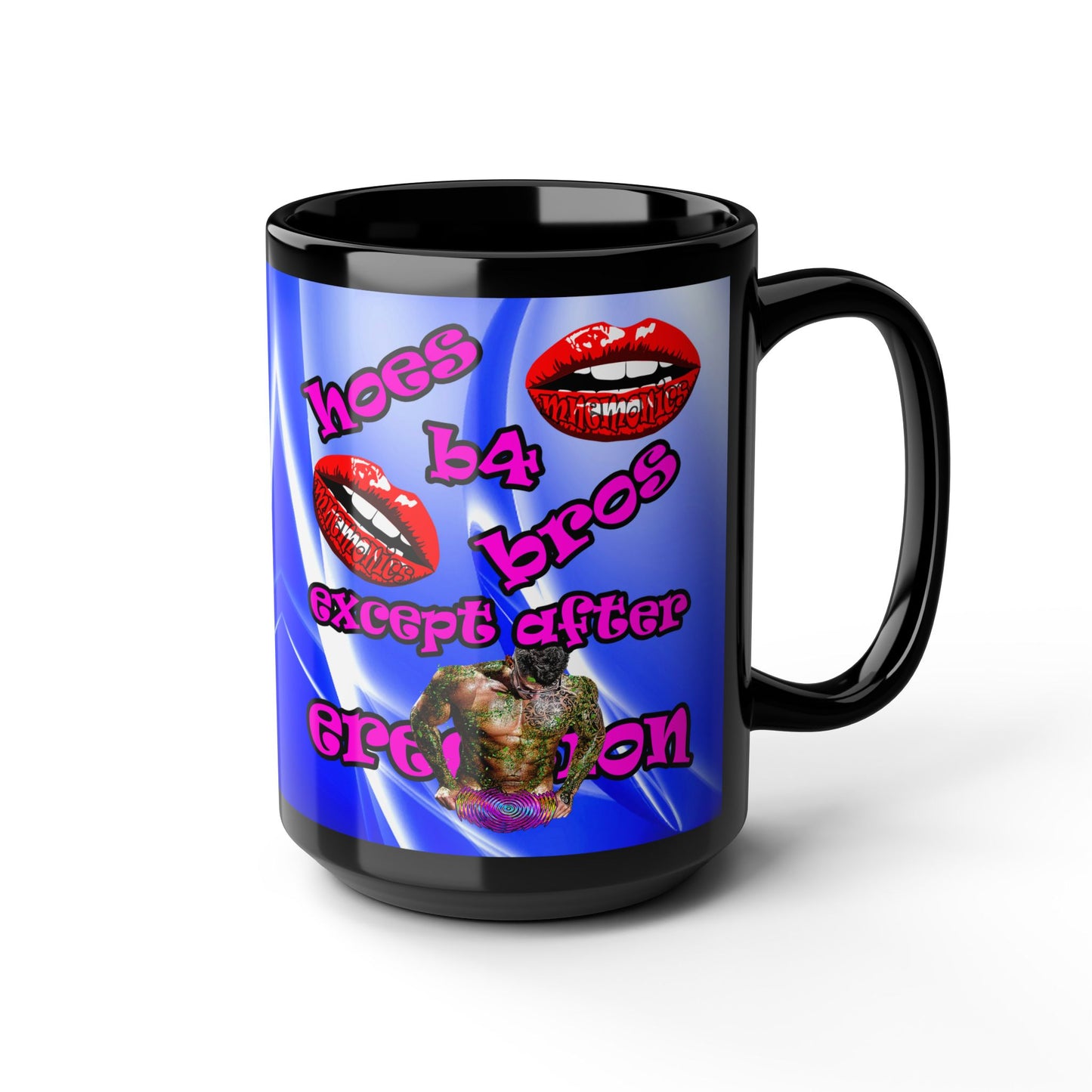 hoes b4 bros - Black Mug (blue-white wave)